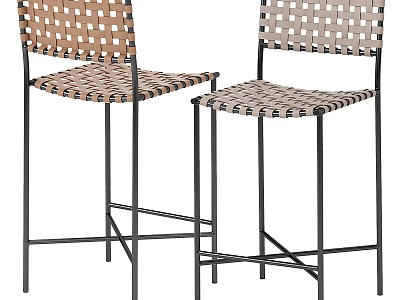 Modern Woven Bar Stools With Black Metal Frame And Comfortable Seats 3d model