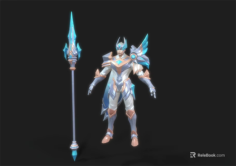 Mythical Fantasy Warrior Character with Crystal Armor and Spear Weapon Design 3d model 