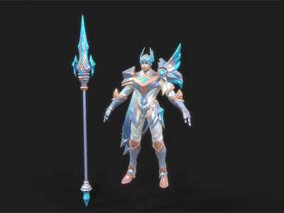 Mythical Fantasy Warrior Character with Crystal Armor and Spear Weapon Design 3d model