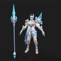 Mythical Fantasy Warrior Character with Crystal Armor and Spear Weapon Design