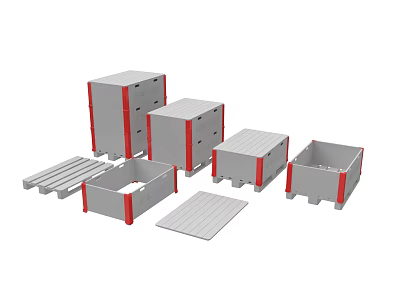Gray Storage Containers In Various Sizes With Red Edges And Removable Lids 3d model