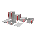 Gray Storage Containers In Various Sizes With Red Edges And Removable Lids