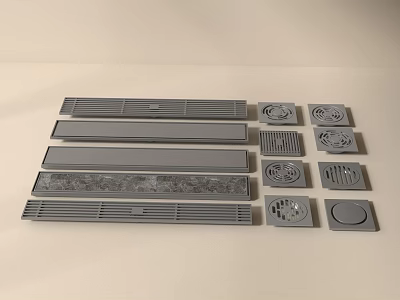Bathroom Accessories Set with Various Metal Drain Grates and Floor Covers 3d model