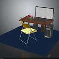 Red Home Office Desk With Yellow Chair Computer And Desktop Items On Blue Rug