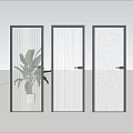 Three Modern Black Framed Hinged Doors with Vertical Ribbed Frosted and Bubble Glass