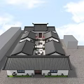 Ancient Architecture Courtyard Featuring Traditional Roof Surrounding Trees Greenery And Leisure Tables Chairs Layout