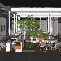 Modern Hot Pot Restaurant Interior With Green Plants Neon Lights And Cozy Seating Area