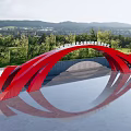 Red Arch Structure With Modern Design And Green Trees In Landscape 3d model