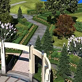 Swing Door In Garden Landscape With Lawn Flowers Trees And Pathway