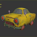 Vintage Yellow Small Car With Rusty Exterior Red Headlights And Classic Design