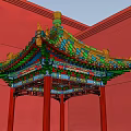 Ancient Chinese Architecture Pavilion With Colorful Roof Red Pillars And Red Walls