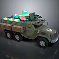 Military Truck With Six Wheels Camouflage Design Mounted Machine Gun And Colorful Cargo