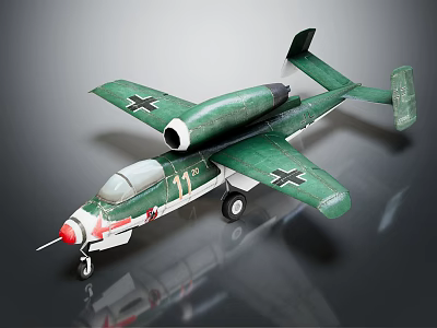 Green Vintage Airplane Model With Black Cross Insignia And Landing Gear 3d model