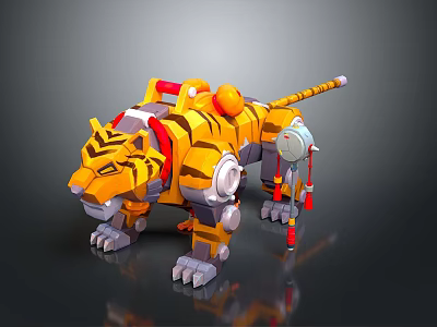 Mechanical Tiger Toy Model Featuring Orange Black Stripes And Decorative Mechanical Parts 3d model