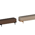 Modern Upholstered Bench with Light Beige and Dark Brown Fabric and Gold Black Metal Legs