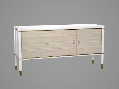 Modern White Sideboard With Gold Accent Woven Door Drawers And Legs With Gold Feet 3d model