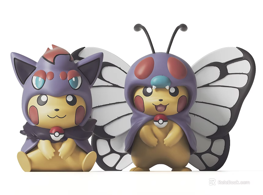 Cute Pikachu Plush Dolls Dressed As Butterfree And Other Pokémon 3d model 