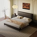 Modern Minimalist Bedroom Interior With Platform Bed Nightstands Area Rug Decorative Painting And Pendant Light