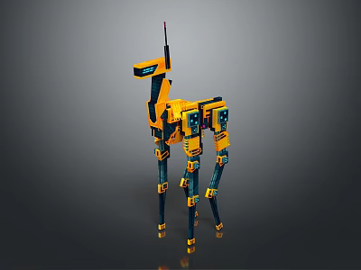 Mechanical Deer Creature Character With Yellow Blue Body And Long Legs Design 3d model
