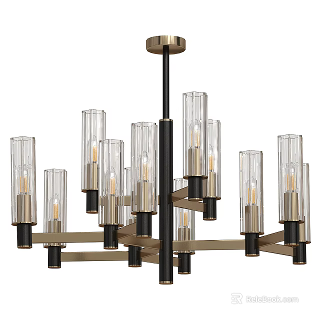 Elegant Modern Chandelier With Glass Cylindrical Shades And Multiple Metal Arms Design 3d model 