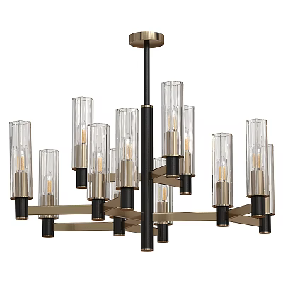 Elegant Modern Chandelier With Glass Cylindrical Shades And Multiple Metal Arms Design 3d model