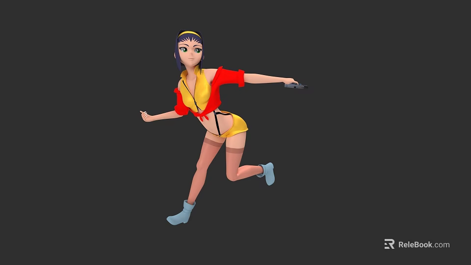 Animated Female Game Character In Yellow Red Outfit With Blue Hair Running Pose 3d model 