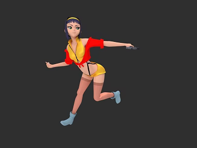 Animated Female Game Character In Yellow Red Outfit With Blue Hair Running Pose 3d model