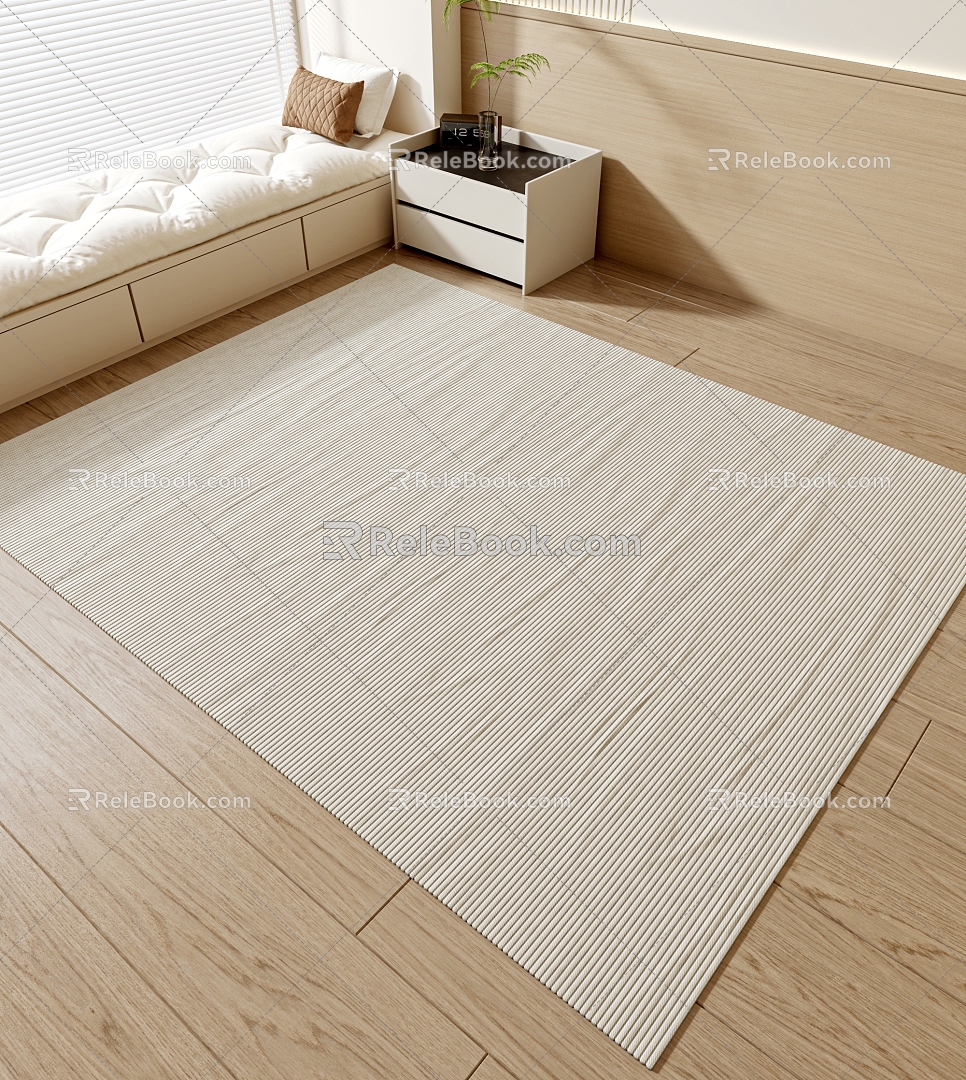 Cream Style Plain Carpet Beige Carpet Striped Carpet Square Carpet 3d model