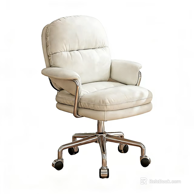 Comfortable Beige Leather Office Chair With Armrests And Metal Base Wheels 3d model 