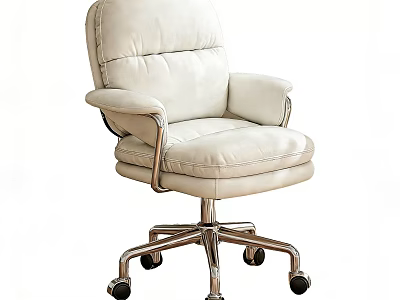 Comfortable Beige Leather Office Chair With Armrests And Metal Base Wheels 3d model