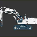 White and Blue Utility Vehicle Excavator Design With Tracks Cab and Red Seat