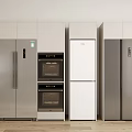 Modern Kitchen Appliances Display Featuring Various Refrigerators Ovens and Cabinets 3d model