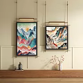 Colorful Mountain Landscape Paintings as Modern Interior Wall Decor in Living Room