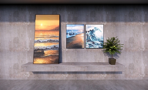 Hanging painting waves oil painting landscape painting 3d model