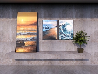 Hanging painting waves oil painting landscape painting 3d model