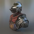 Game Movie Character With Silver Helmet Red Cape And Metal Shoulder Armor