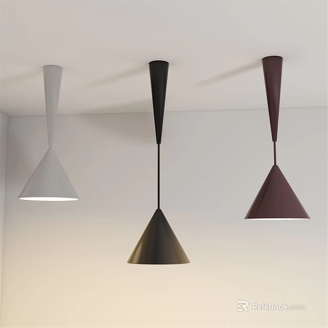Modern Conical Chandeliers in White Black and Burgundy Hanging from Ceiling for Interior 3d model 