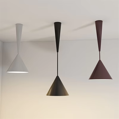 Modern Conical Chandeliers in White Black and Burgundy Hanging from Ceiling for Interior 3d model
