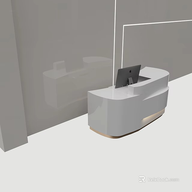 Modern White Curved Reception Desk With Laptop And Ambient Lighting 3d model 