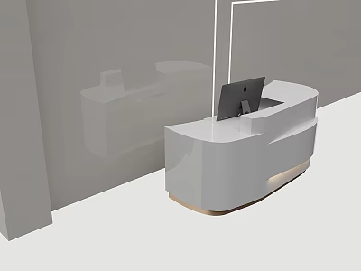 Modern White Curved Reception Desk With Laptop And Ambient Lighting 3d model