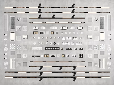 Various Types of Downlights and Spotlights with Installation Components and Design Elements 3d model