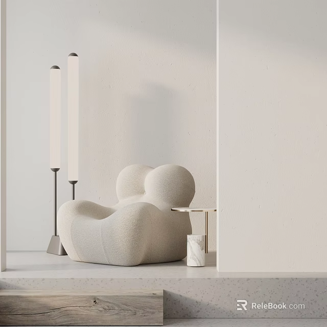 Modern Comfortable Single-seater Sofa With Floor Lamp Side Table And White Wall Interior Design 3d model