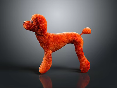 Red Plush Poodle Stuffed Toy Standing On Black Background With Reflection 3d model
