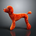 Red Plush Poodle Stuffed Toy Standing On Black Background With Reflection