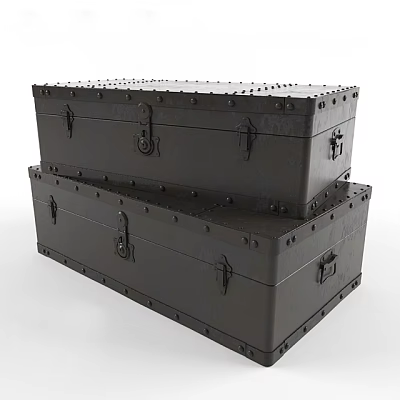 Classic Black Metal Trunks Stacked With Rivets And Vintage Metal Latches 3d model Classic Black Metal Trunks Stacked With Rivets And Vintage Metal Latches 3d model