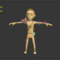 Cartoon 3D Game Character with Orange Hair Mechanical Shoulder Arm Gear Standing Pose Gray Background