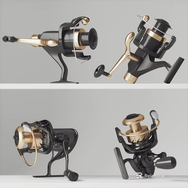 Durable Lightweight Fishing Reel for Anglers with Gold Black Design and Smooth Operation 3d model 