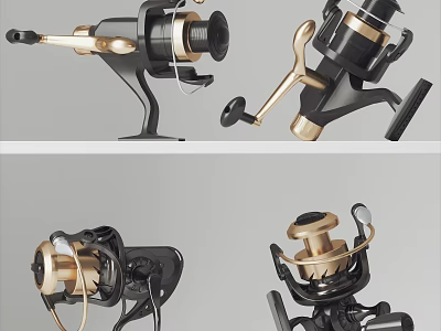 Durable Lightweight Fishing Reel for Anglers with Gold Black Design and Smooth Operation 3d model