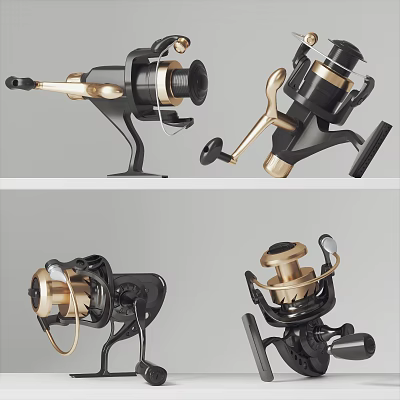 Durable Lightweight Fishing Reel for Anglers with Gold Black Design and Smooth Operation 3d model