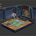 Sci Fi Scene With Metallic Structures Central Circular Platform Red Digital Display And Circular Devices